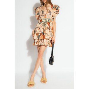 Ulla Johnson Marni Floral Ruffled Mini Dress In Egret Rose Size 2 V-Neck Layered